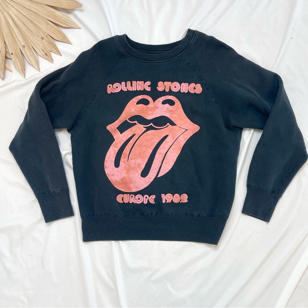 Madeworn Rolling Stones Europe 1982 Distressed Grey Tongue Pullover Sweatshirt
